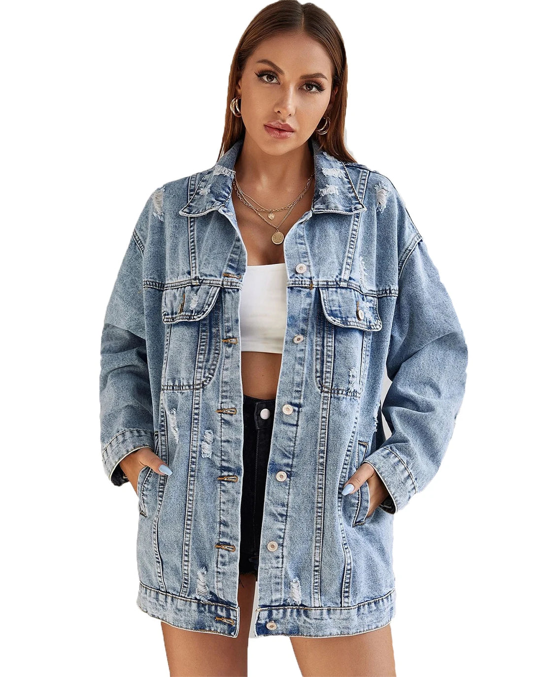 Casual Spring Autumn Women Vintage Denim Jacket