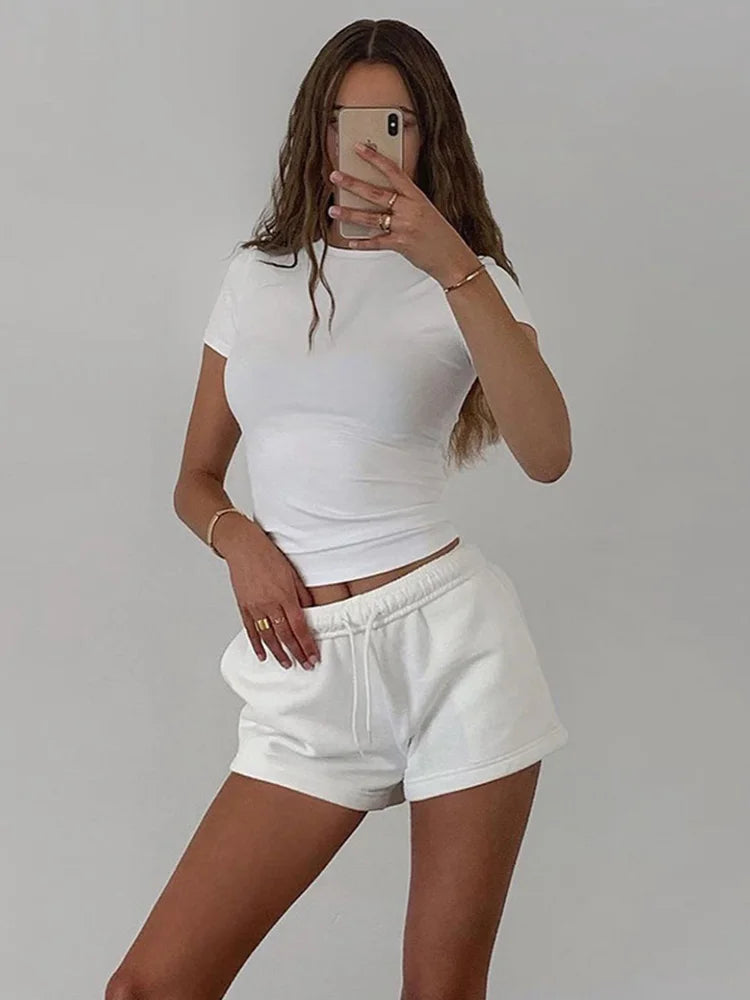 Casual Solid Color Short Sleeve Crop Top