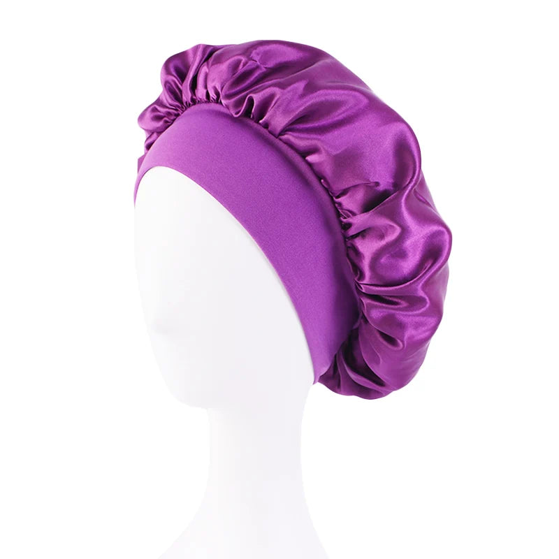 Satin Wide-Brimmed Bonnet Unisex Hair Care Elastic Band