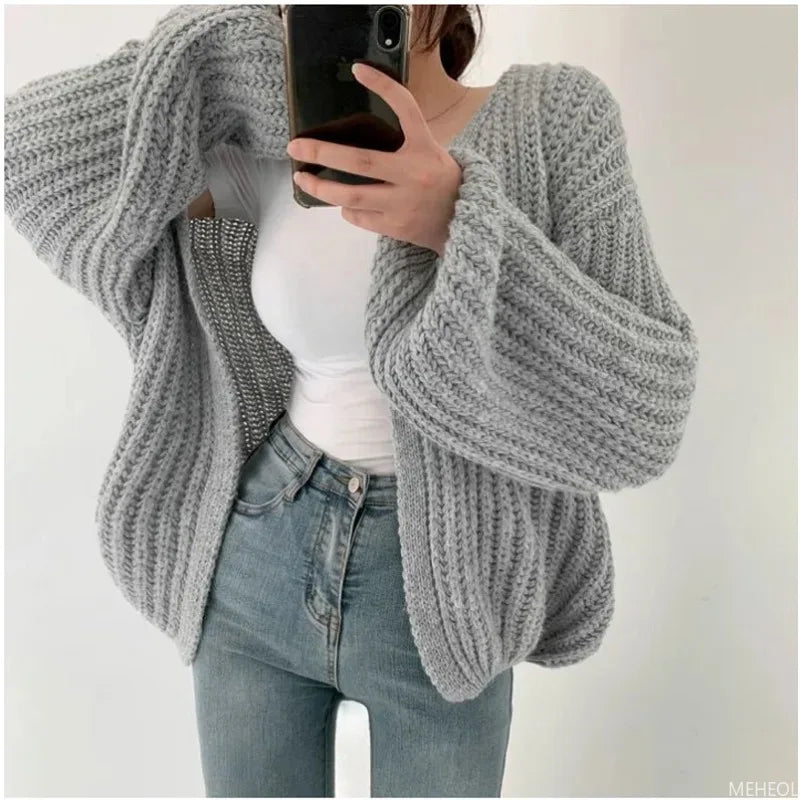 Casual V-neck Knit Cardigan Sweater