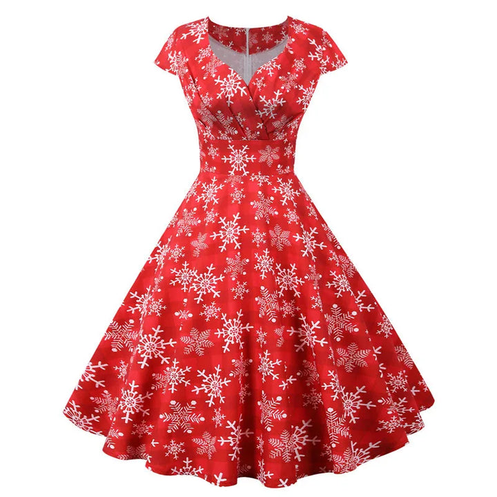 Elegant Christmas V-Neck High-Waist Vintage Party Sundress