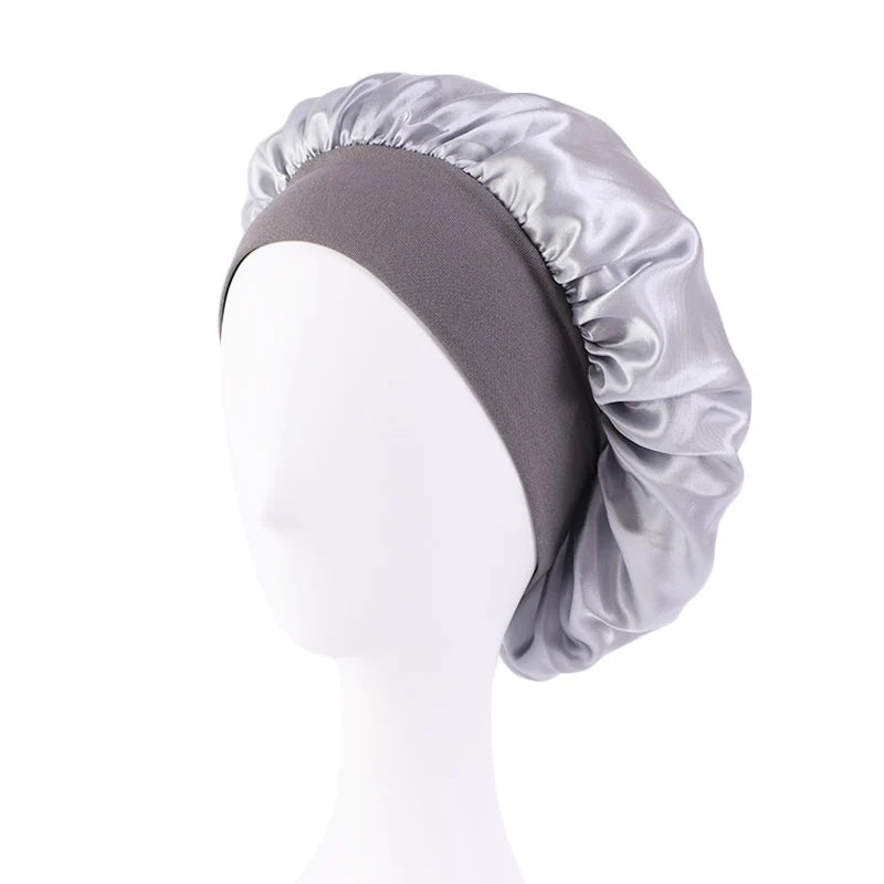 Satin Wide-Brimmed Bonnet Unisex Hair Care Elastic Band