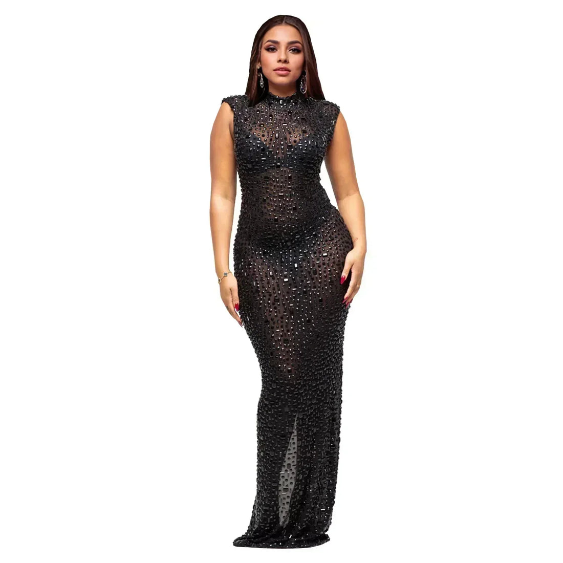 Rhinestone Bodycon Maxi Dress