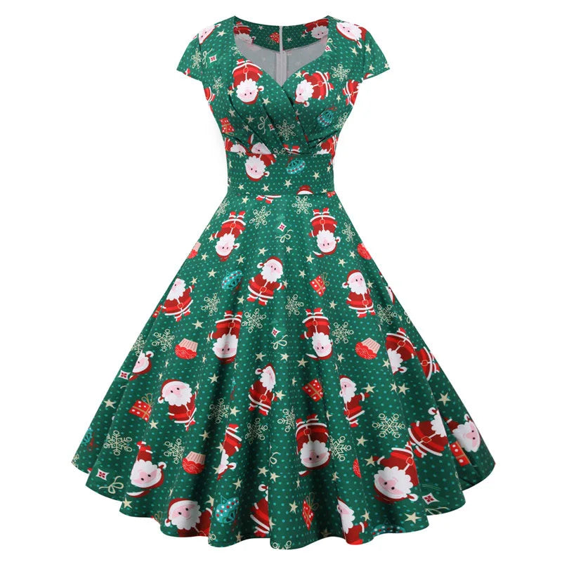 Elegant Christmas V-Neck High-Waist Vintage Party Sundress