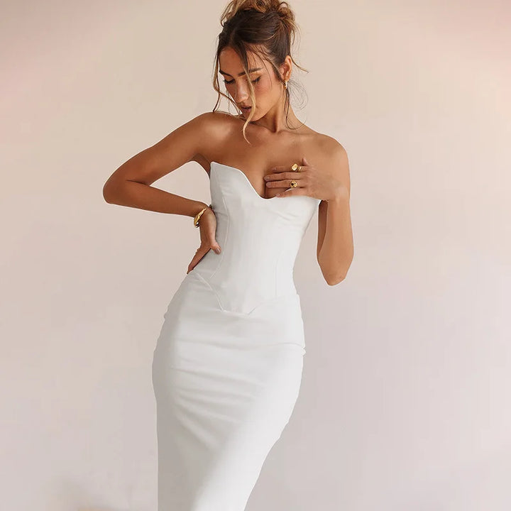 Sexy Corset Tube Sleeveless Midi Dress