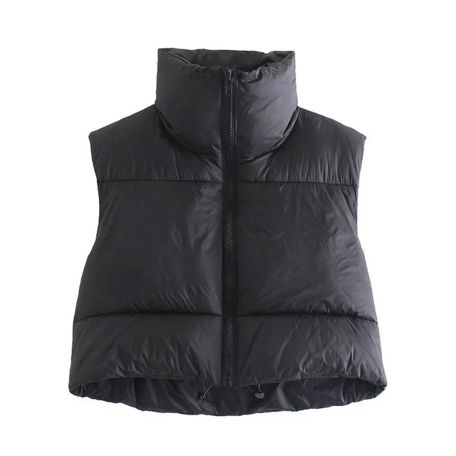 Short Cotton Down Vest Stand-Up Collar Quilted Jacket