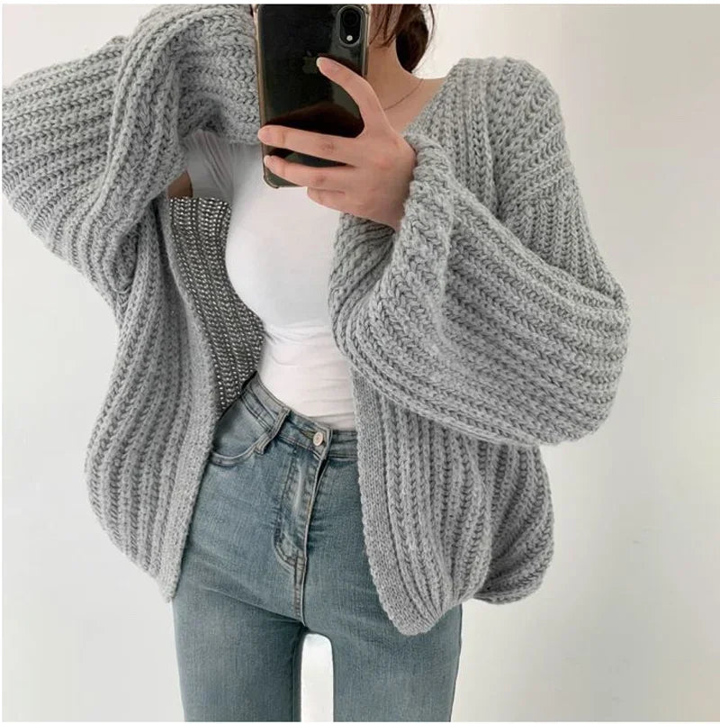 Casual V-neck Knit Cardigan Sweater