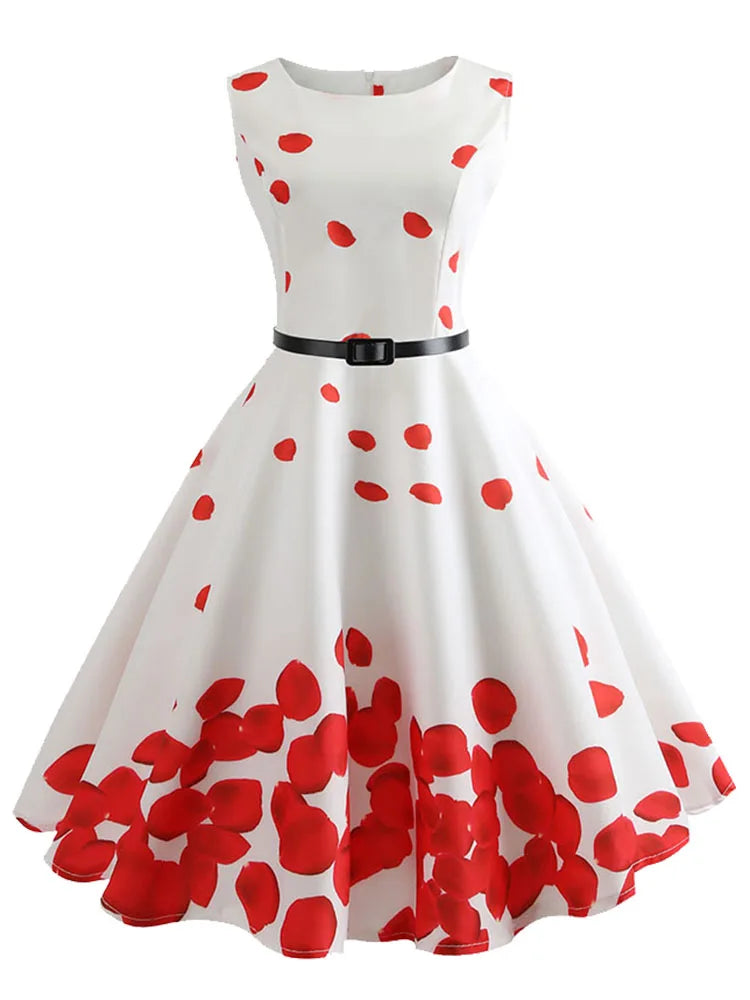 Retro Red Polka Dot Vintage Midi Dress