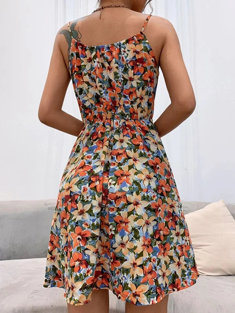 Sexy Floral Print Backless Sundress