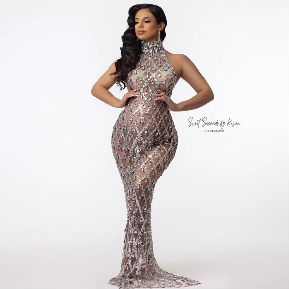 Sexy Shiny Rhinestone Maternity Dress