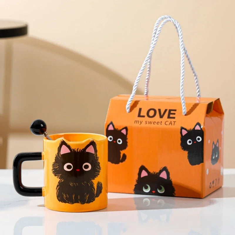 Cute Cat Ceramic Mug with Spoon