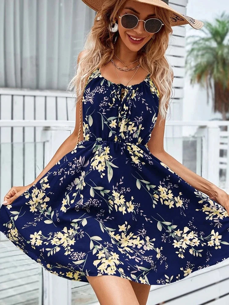 Sexy Floral Print Backless Sundress