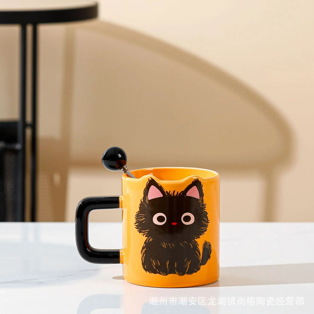 Cute Cat Ceramic Mug with Spoon