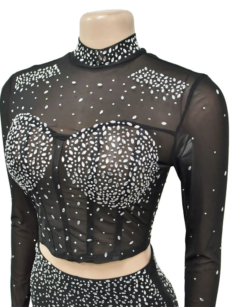 Sparkling Mesh Rhinestone Crop Top