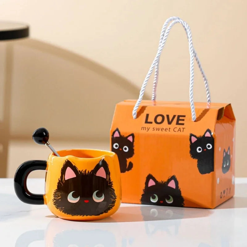 Cute Cat Ceramic Mug with Spoon