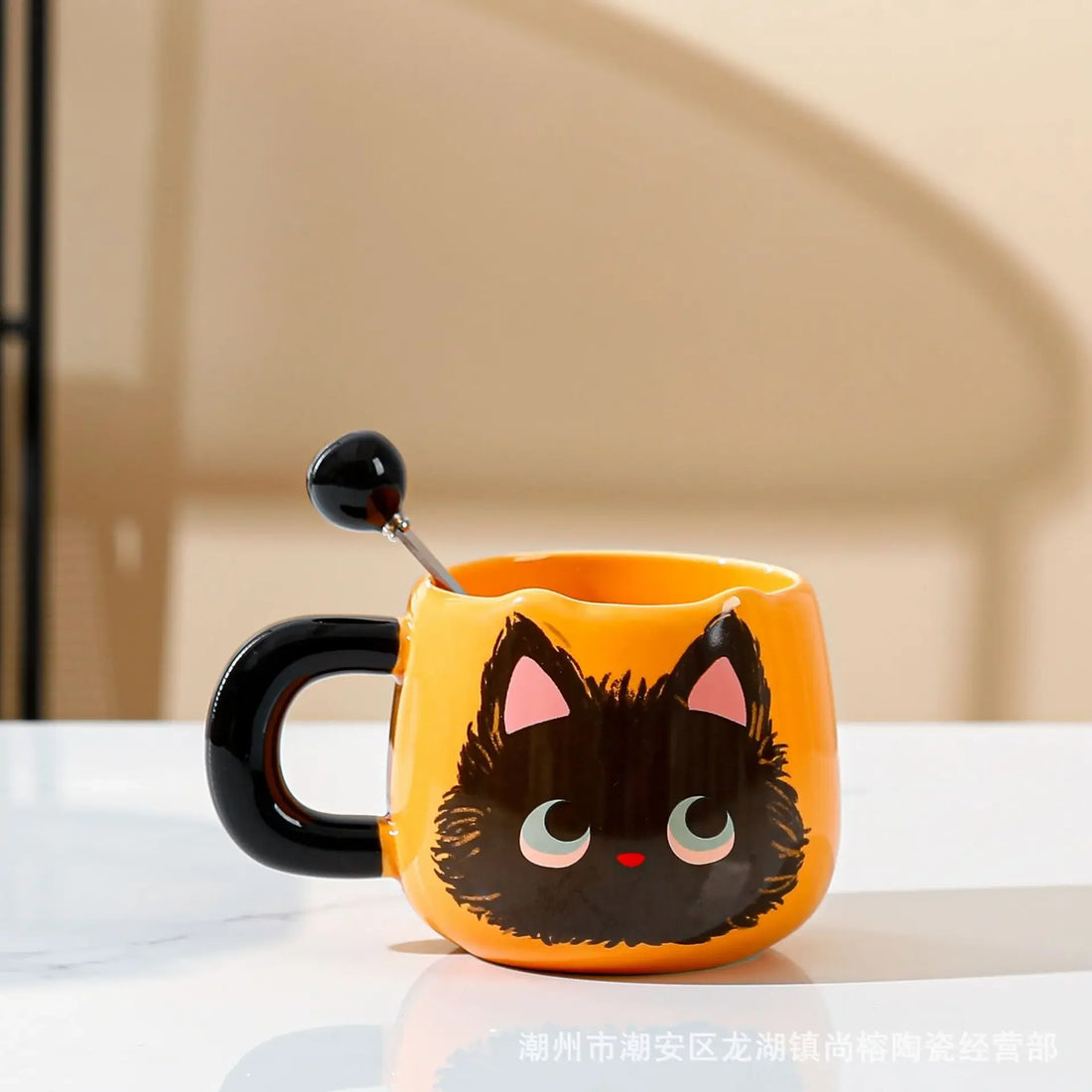 Cute Cat Ceramic Mug with Spoon