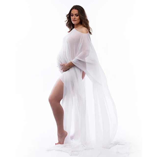 Silk Gown Maternity Photography Prop with Tulle Cloak