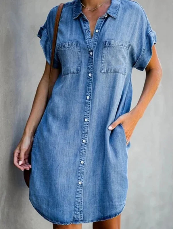 Summer Single Breasted Denim Shirt Dress