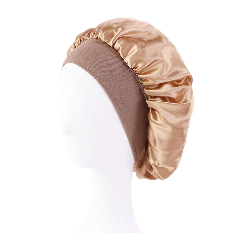 Satin Wide-Brimmed Bonnet Unisex Hair Care Elastic Band