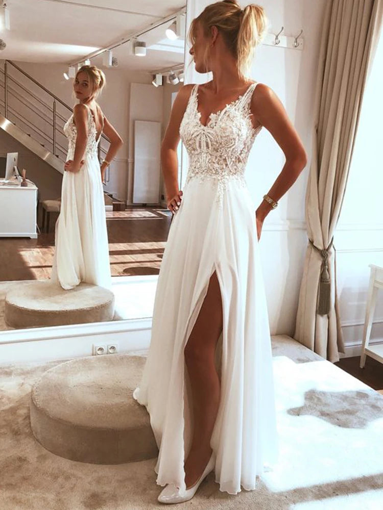 Elegant Spaghetti Strap Wedding Dress