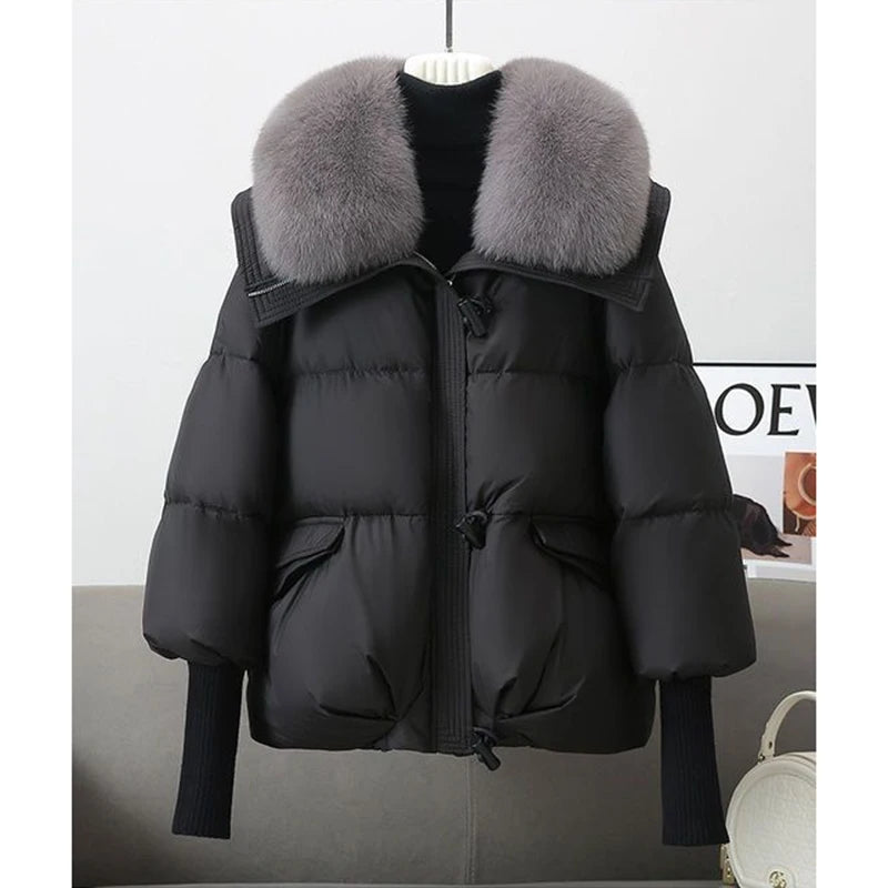 Winter Fur Collar Puffer Parka Faux Fur Down Jacket Women