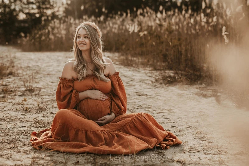 Off-Shoulder Boho Maternity Gown