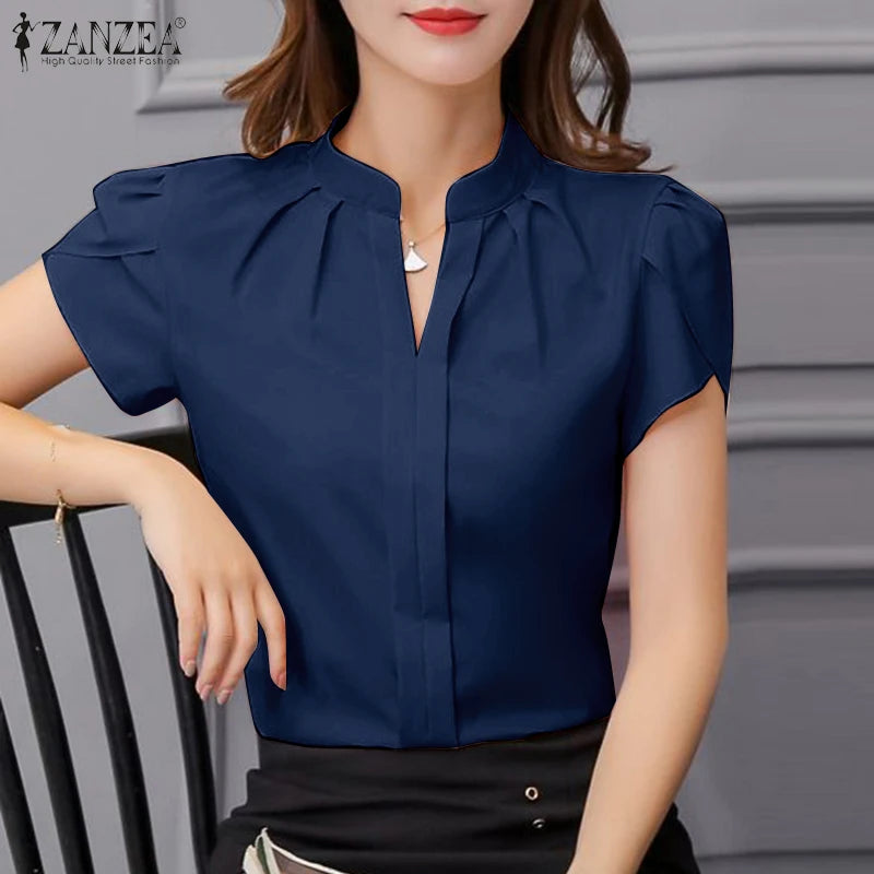 Formal Office V-neck Ruffle Chiffon Pleated Blouse