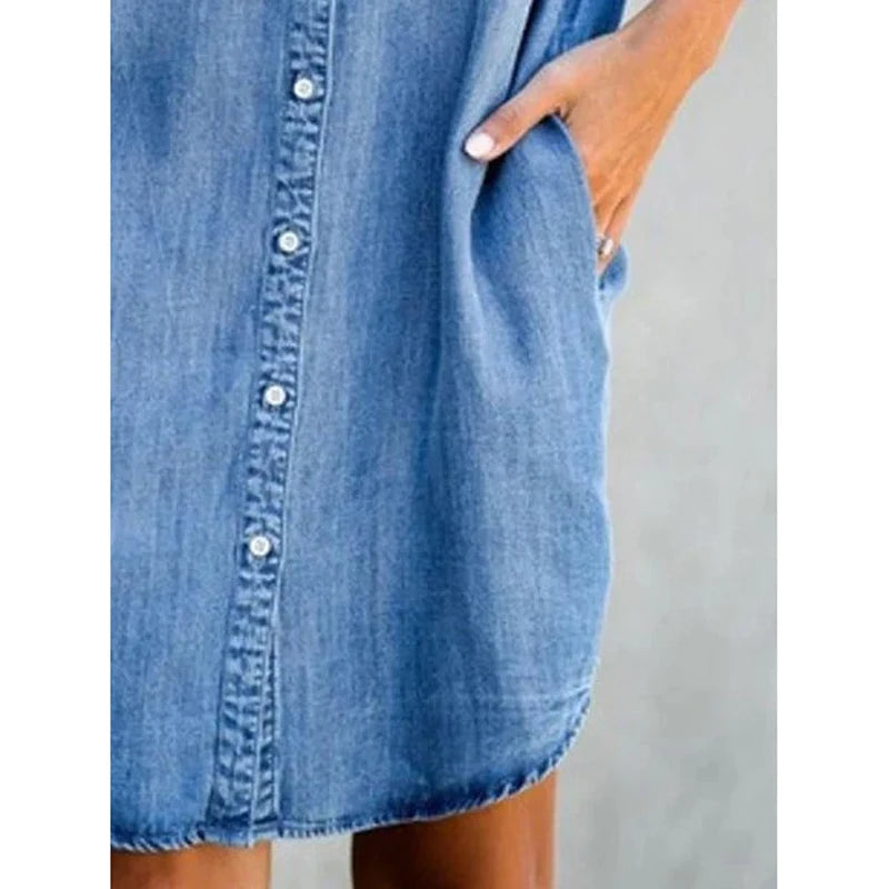 Summer Single Breasted Denim Shirt Dress