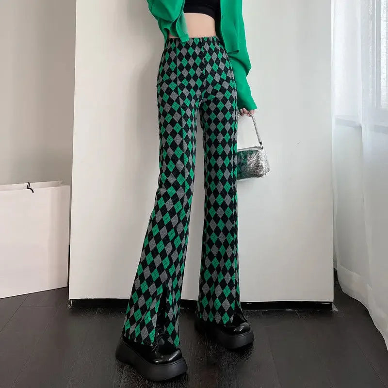 Plaid Flare High Waist Women’s Pants