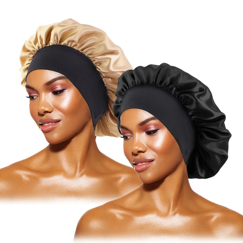 Satin Wide-Brimmed Bonnet Unisex Hair Care Elastic Band