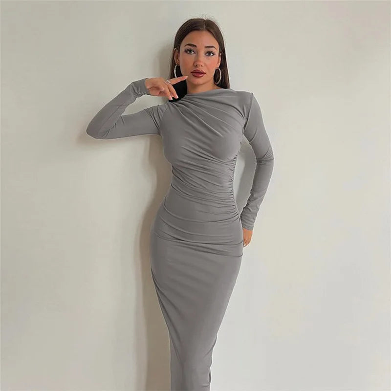 Elegant Ruched Long Bodycon Dress