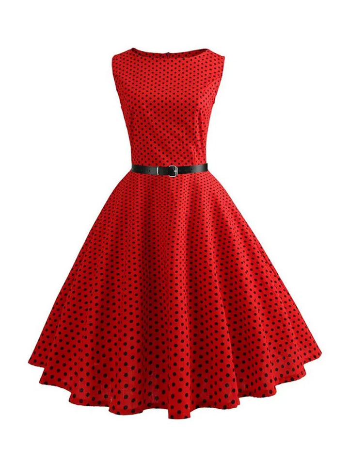 Retro Red Polka Dot Vintage Midi Dress