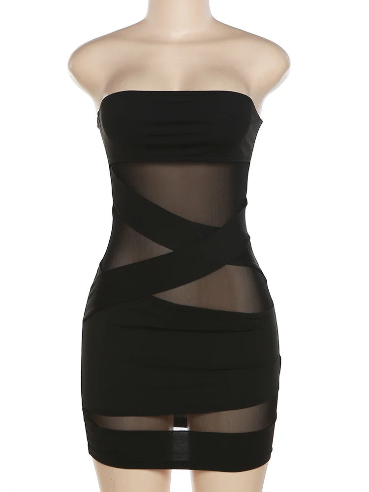 Sexy Strapless Mesh Bodycon Mini Dress