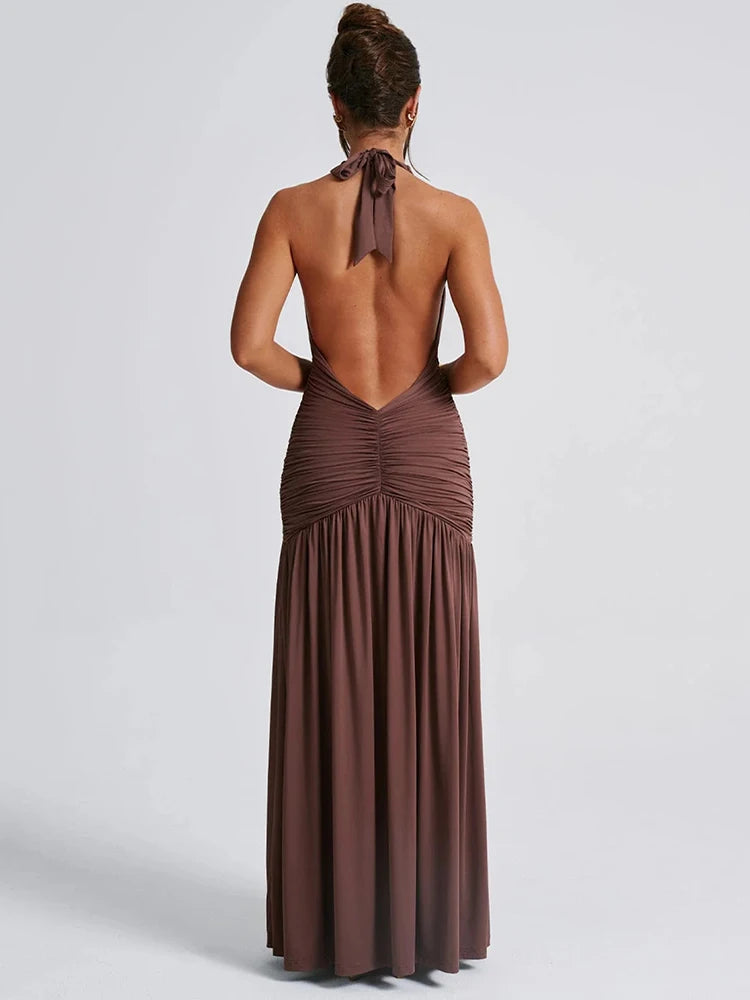 Halter Deep V-Neck Backless Maxi Dress