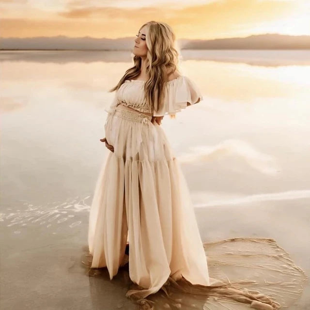 Chiffon Off-Shoulder Maternity Dress