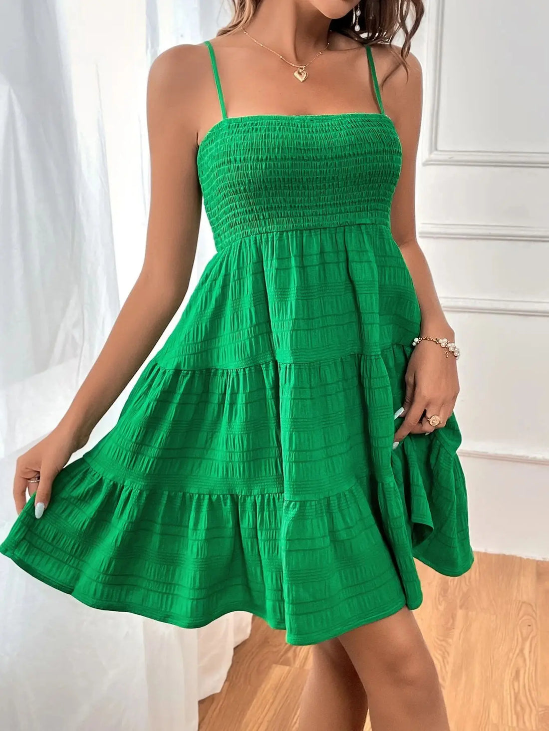 Summer Solid Color Thin Strap One-Line Neckline Versatile Dress