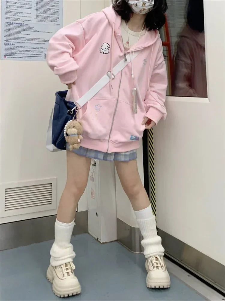 Harajuku Kawaii Pink Zip Up Hoodie