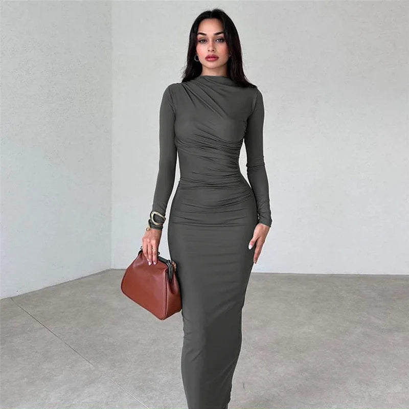 Elegant Ruched Long Bodycon Dress