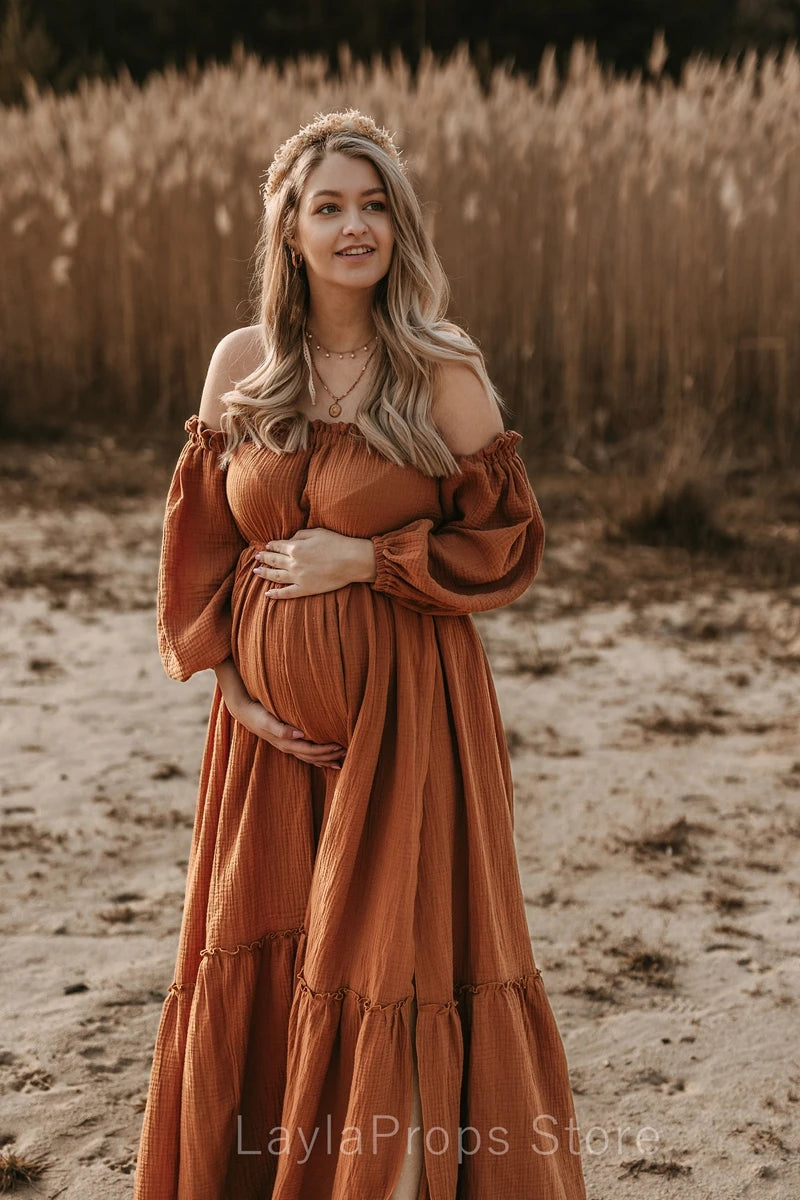 Off-Shoulder Boho Maternity Gown