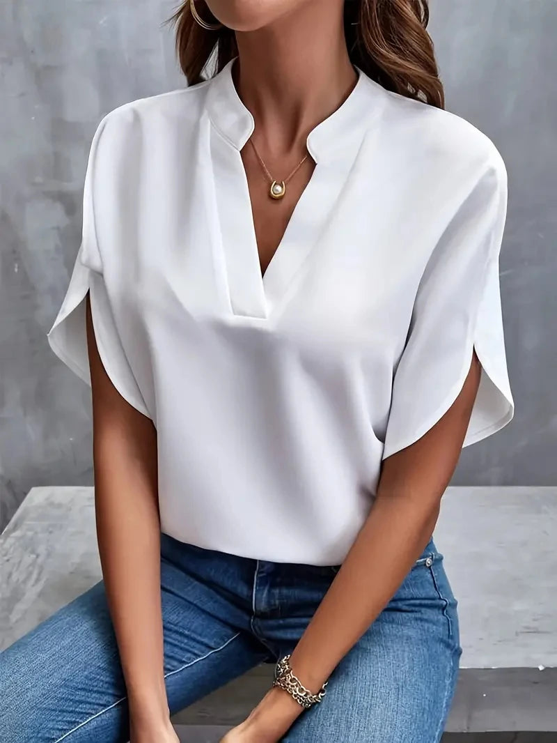 Elegant Women’s Chiffon Blouse V-Neck Long Sleeve Office Tunic