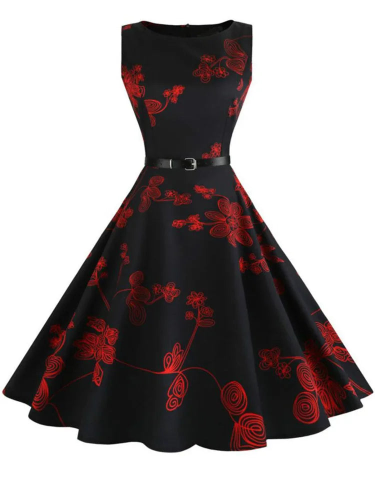 Retro Red Polka Dot Vintage Midi Dress