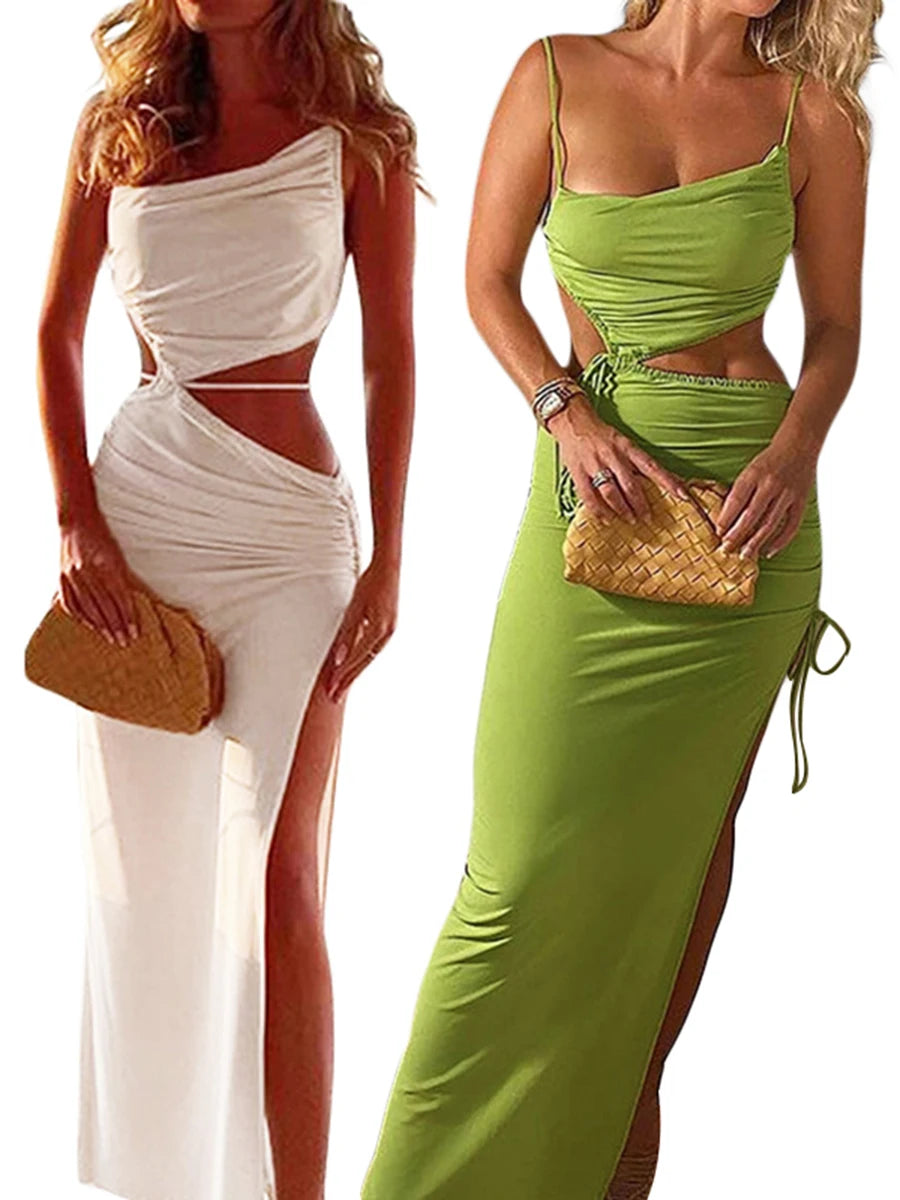 Summer Beach Hollow Backless Tie-Up Maxi Dress