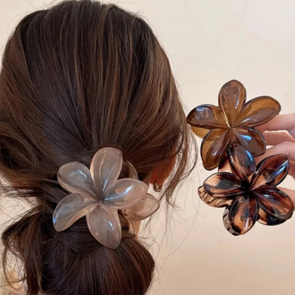 Large Brown Beige Laser Mermaid Flower Shaped Plastic Hair Clips