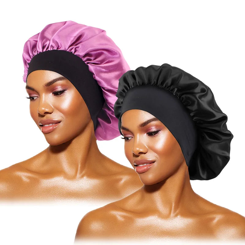 Satin Wide-Brimmed Bonnet Unisex Hair Care Elastic Band