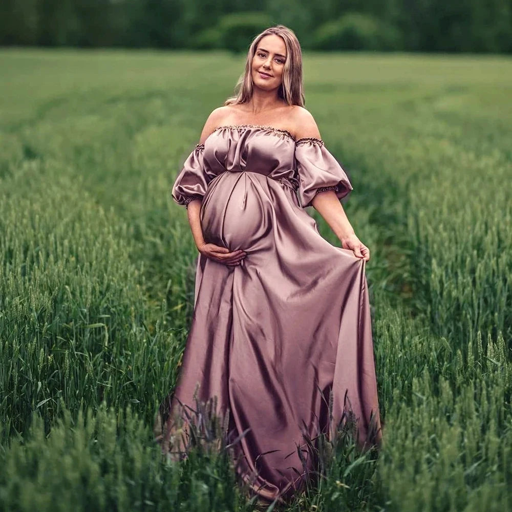 Elegant Satin Chiffon Bohemian Maternity Dress