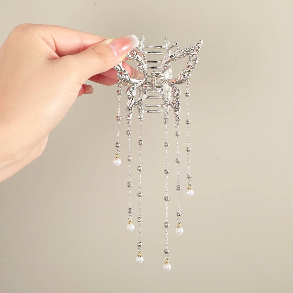 Pearl Tassel Hair Claw Clip for Women and Girls