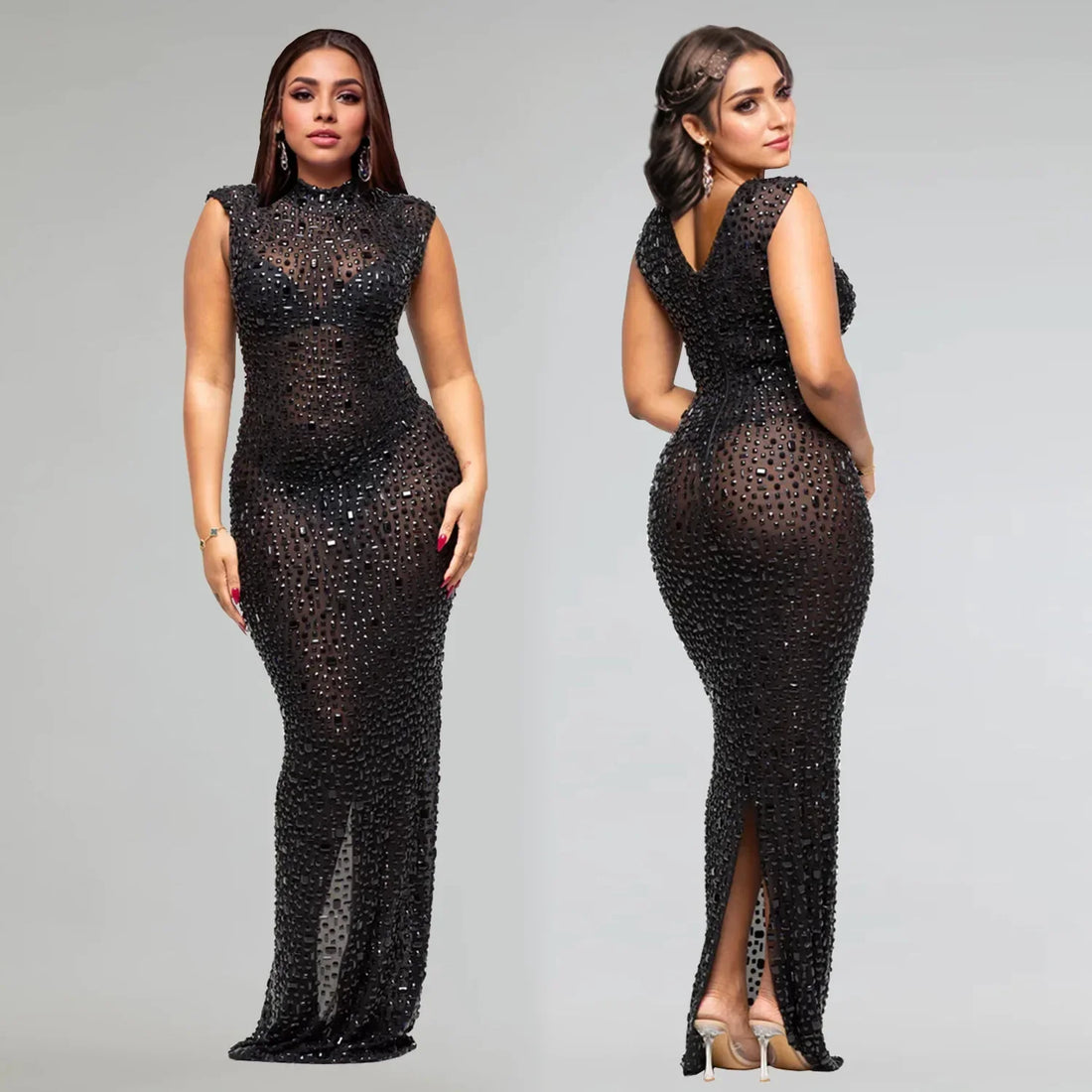 Rhinestone Bodycon Maxi Dress