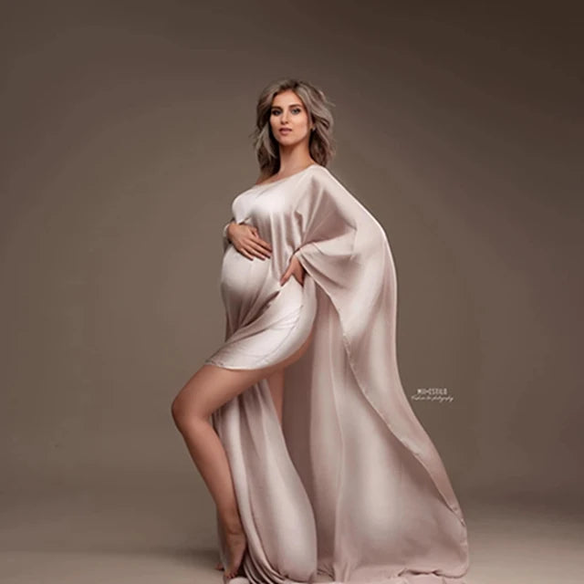 Silk Gown Maternity Photography Prop with Tulle Cloak