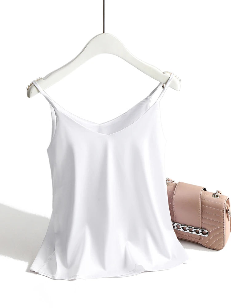 Spaghetti Strap Satin Silk V Neck Cami Summer Tank Top