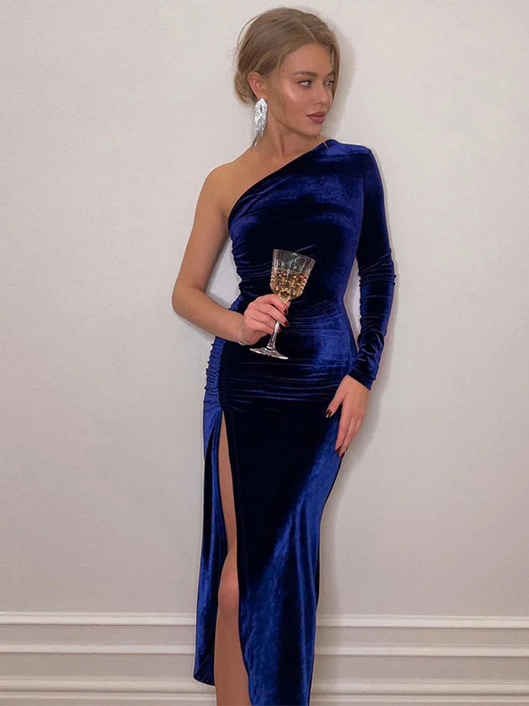 Elegant Velvet Bodycon Midi Dress